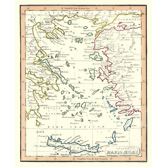 Historic Map - Aegean Islands Europe - Fenner 1830 - 23 x 28.02 - Vintage Wall Art