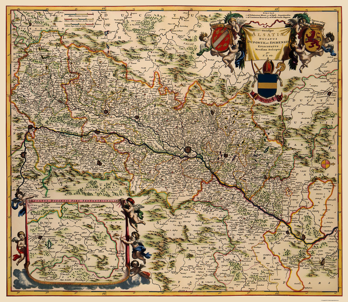 Historic Map - Alsace Region France - De Wit 1688 - 23 x 26.47 - Vintage Wall Art