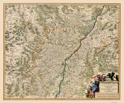 Historic Map - Alsace Region Lower France Germany - Visscher 1681 - 23 x 27 - Vintage Wall Art