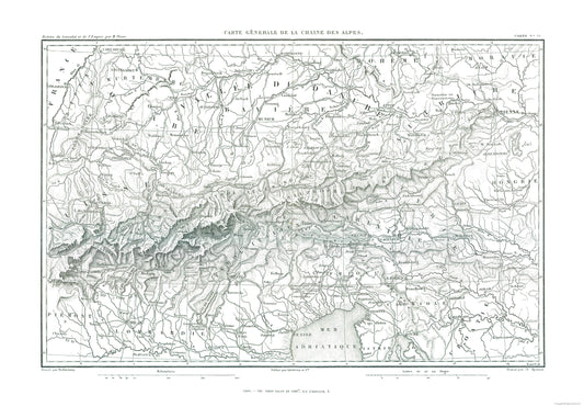Historic Map - Alps Europe - Thiers 1866 - Vintage Wall Art
