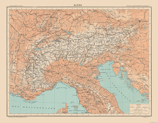 Historic Map - Alps Europe - Schrader 1908 - Vintage Wall Art