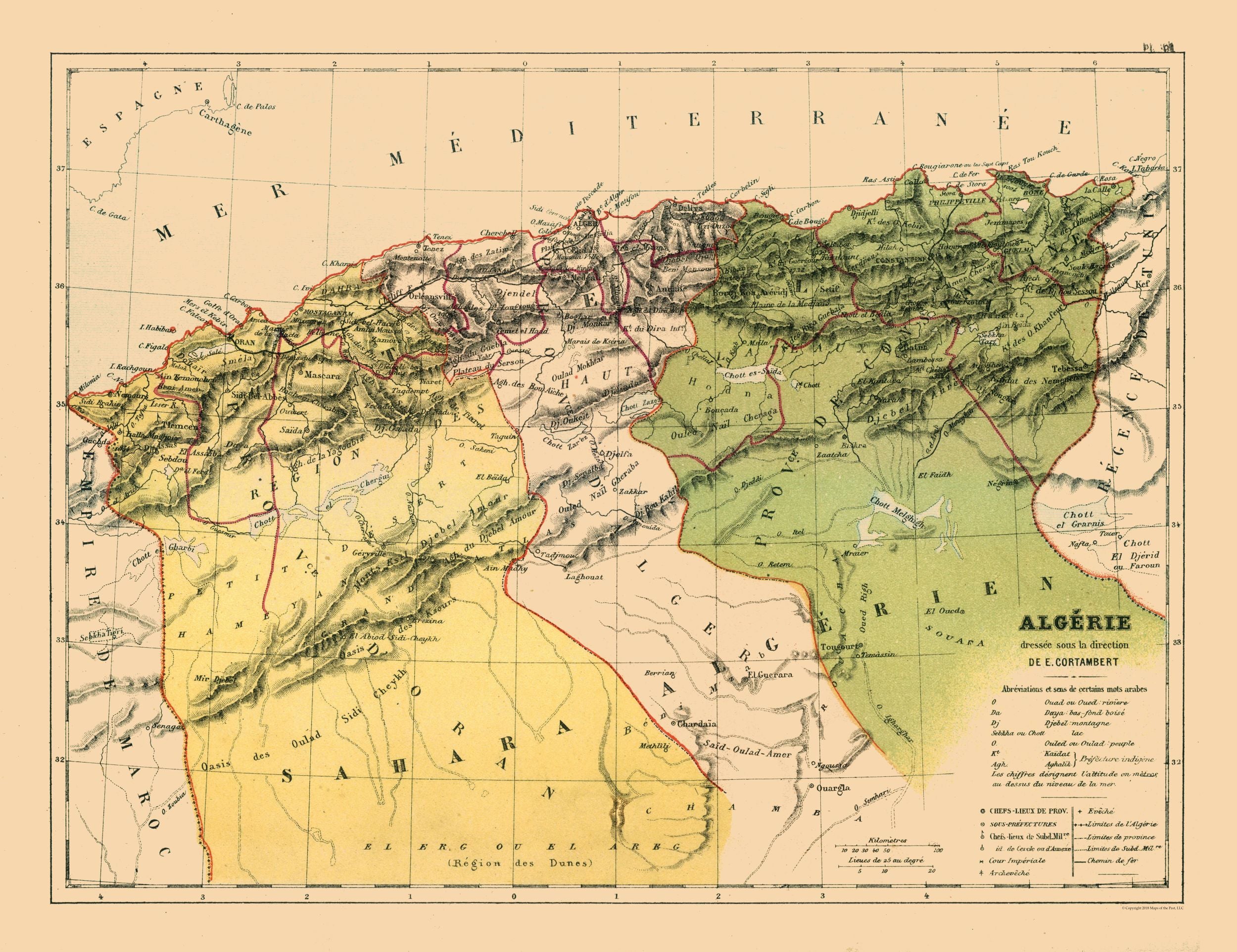 Historic Map - Algeria - Cortambert 1880 - 29.89 x 23 - Vintage Wall A ...