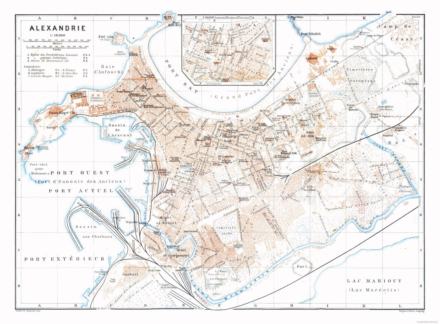 Historic Map - Alexandria Egypt - Baedeker 1913 - 31.22 x 23 - Vintage Wall Art