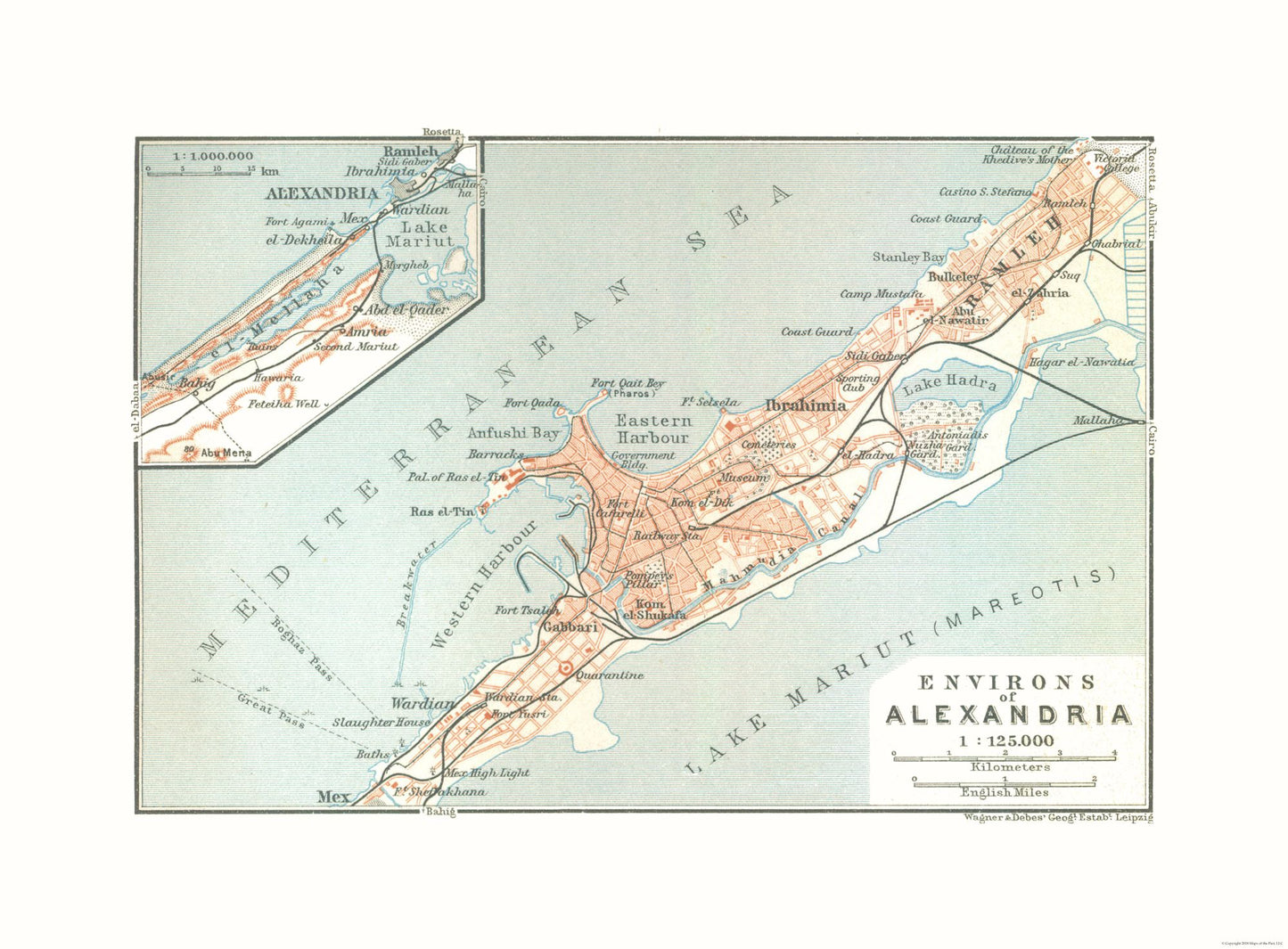 Historic Map - Alexandria Egypt Environs - Baedeker 1913 - 31.20 x 23 - Vintage Wall Art