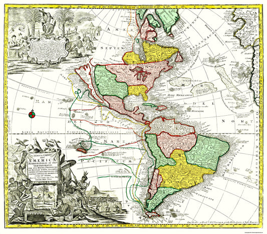 Historic Map - North South America - Seutter 1745 - 26 x 23 - Vintage Wall Art