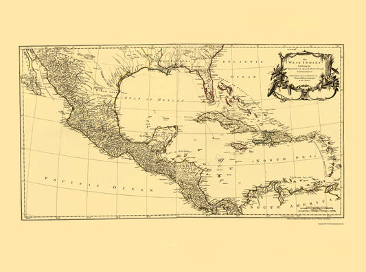 Historic Map - West Indies - Jefferys 1760 - 23 x 30 - Vintage Wall Art