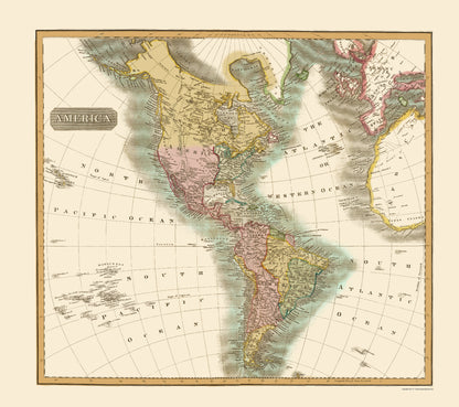 Historic Map - North South America - Thomson 1814 - 23 x 25.93 - Vintage Wall Art