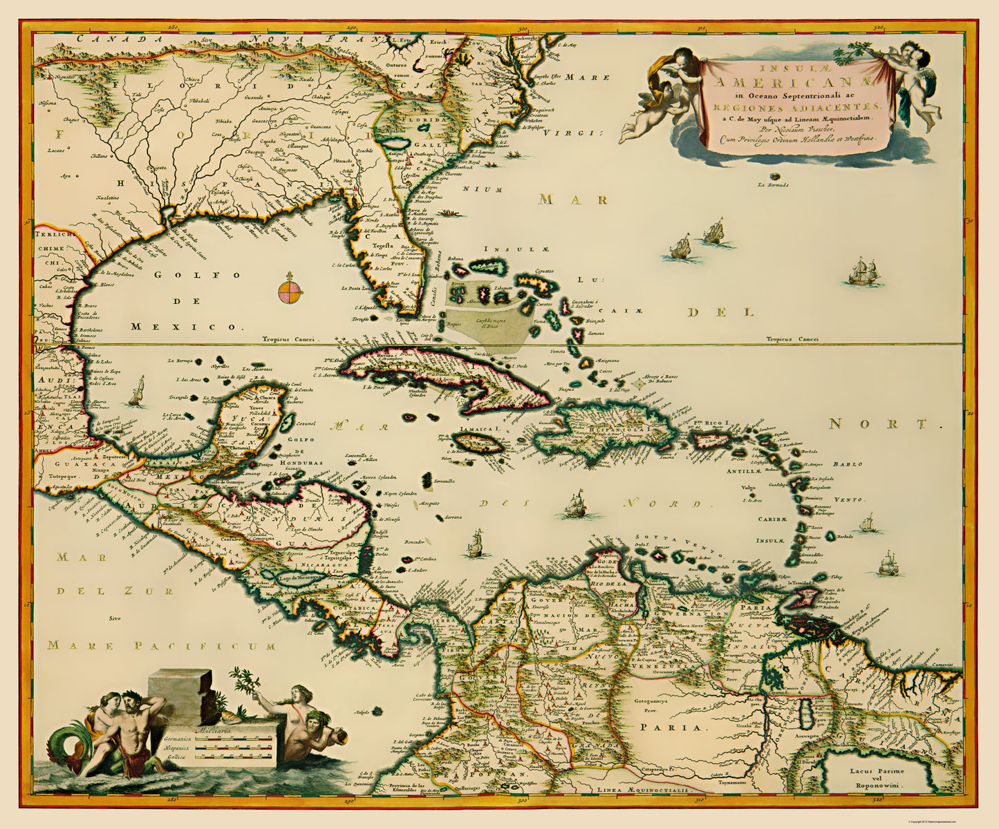 Historic Map - Central America Caribbean - Visscher 1681 - 23 x 27 - Vintage Wall Art