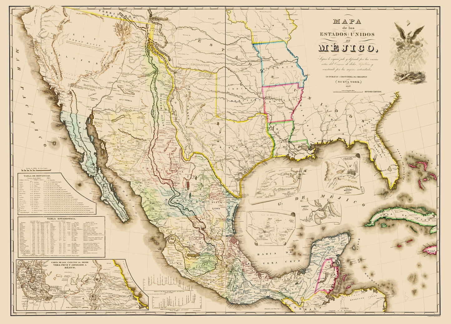 Historic Map - Mexico United States Territories - Disturnell 1847 - 23 x 32 - Vintage Wall Art