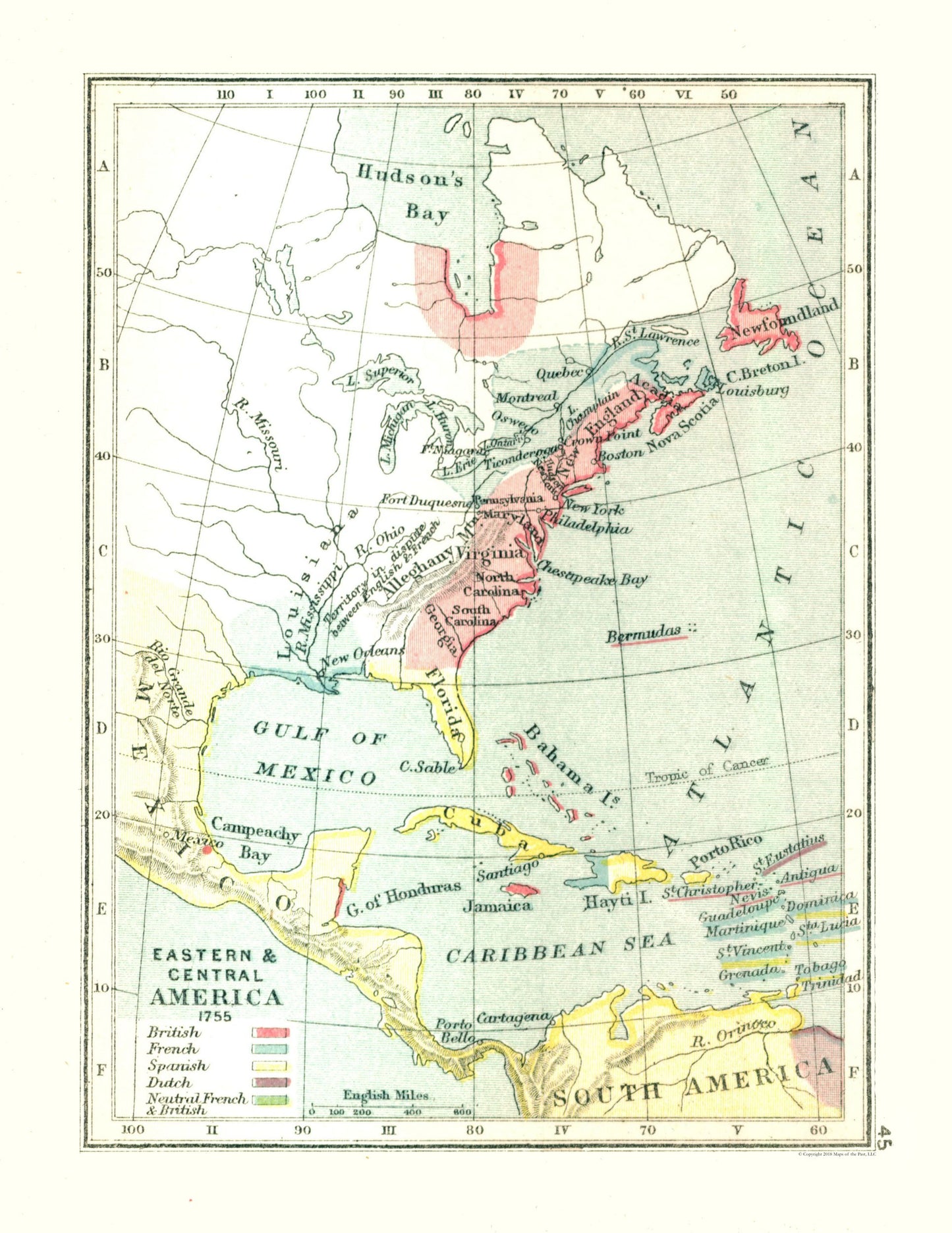 Historic Map - Eastern Central America - Gardiner 1755 - 23 x 29.80 - Vintage Wall Art