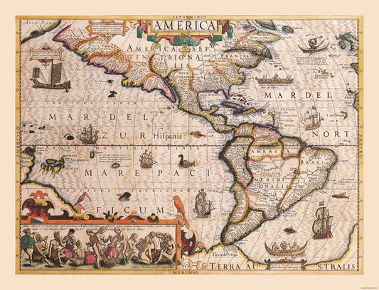 Historic Map - America - Hondius 1607 - 29.96 x 23 - Vintage Wall Art