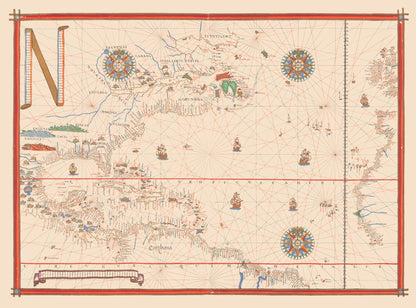 Historic Map - Americas Early Settlements- Martines 1587 - 31.04 x 23 - Vintage Wall Art