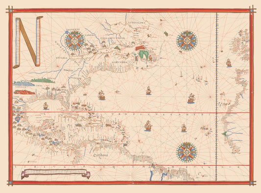 Historic Map - Americas Early Settlements- Martines 1587 - 31.04 x 23 - Vintage Wall Art