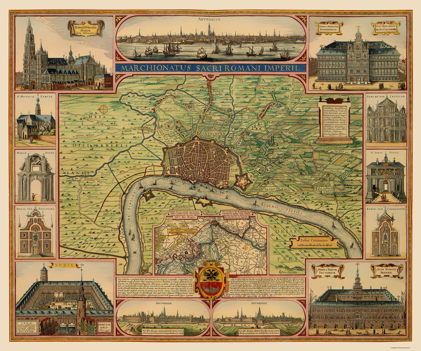 Historic Map - Antwerp Belgium Vicinity - Visscher 1624 - 23 x 27.61 - Vintage Wall Art