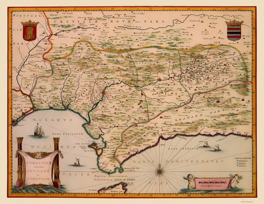 Historic Map - Andalusia Spain - Blaeu 1635 - 23 x 29.68 - Vintage Wall Art