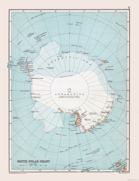 Historic Map - Antarctica - Bartholomew 1892 - 23 x 30.08 - Vintage Wall Art