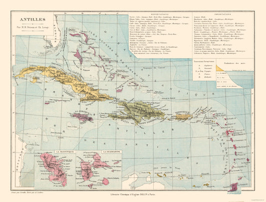 Historic Map - Antilles Caribbean - Drioux 1882 - 30.30 x 23 - Vintage Wall Art