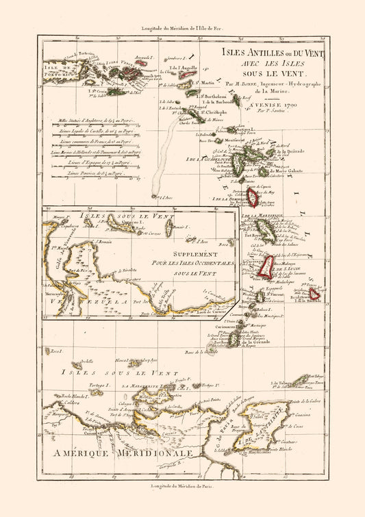 Historic Map - Lesser Antilles - Santini 1794 - 23 x 32.58 - Vintage Wall Art