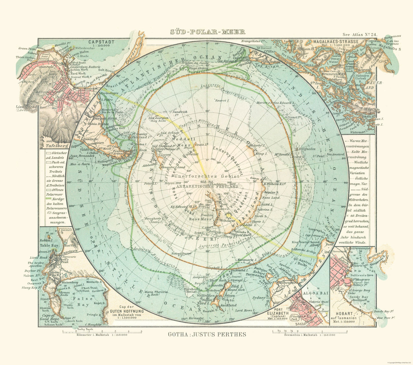 Historic Nautical Map - Antarctic Ocean - Perthes 1914 - 25.99 x 23 - Vintage Wall Art