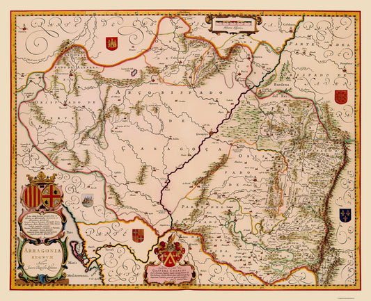 Historic Map - Aragon Spain - Blaeu 1638 - 23 x 28.34 - Vintage Wall Art