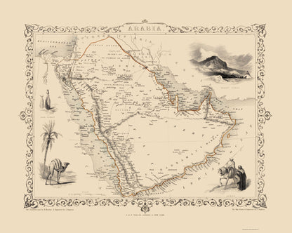 Historic Map - Arabian Peninsula - Tallis 1851 - 23 x 28.83 - Vintage Wall Art