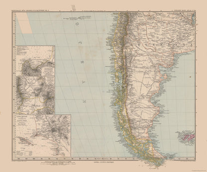 Historic Map - Argentina Chile - Stieler  1885 - 27.66 x 23 - Vintage Wall Art