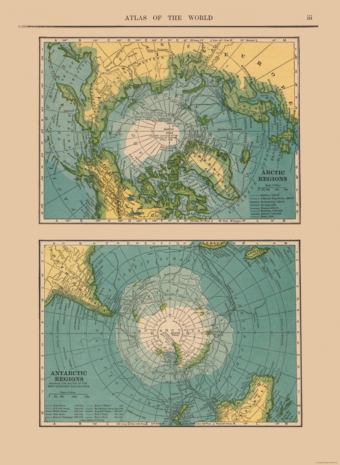 Historic Map - Arctic Antarctic Regions - Hammond 1910 - 23 x 31.45 - Vintage Wall Art