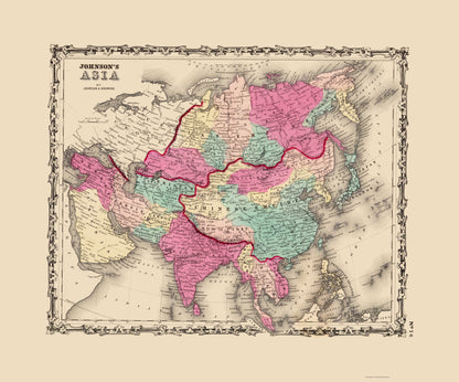 Historic Map - Asia - Johnson 1860 - 23 x 27.69 - Vintage Wall Art