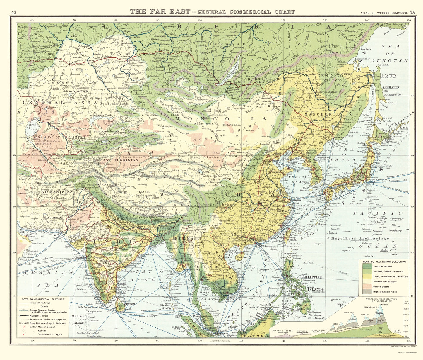 Historic Map - Asia General Commercial Chart - Newnes 1907 - 23 x 27.06 - Vintage Wall Art