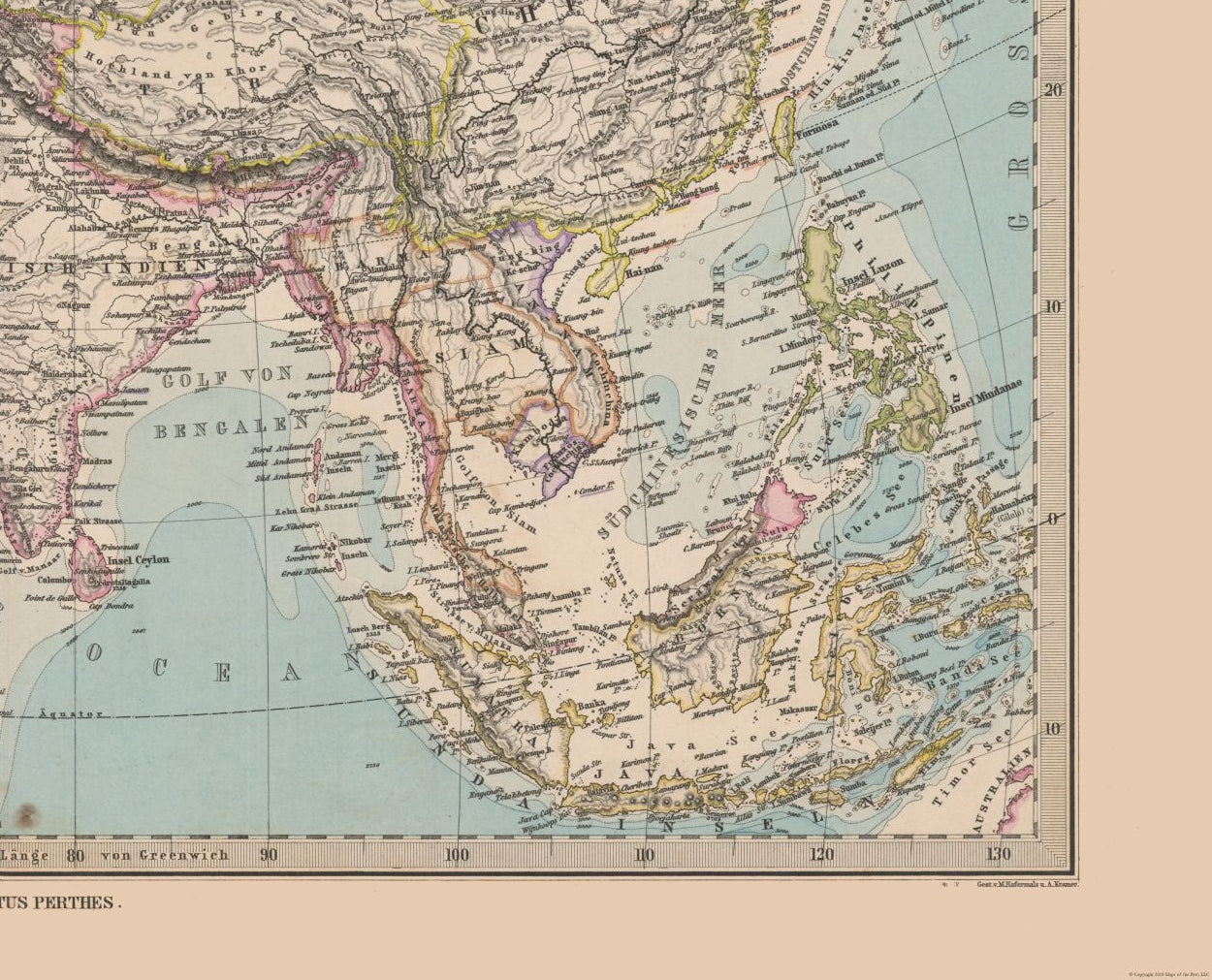 Historic Map - Asia - Stieler  1885 - 28.42 x 23 - Vintage Wall Art