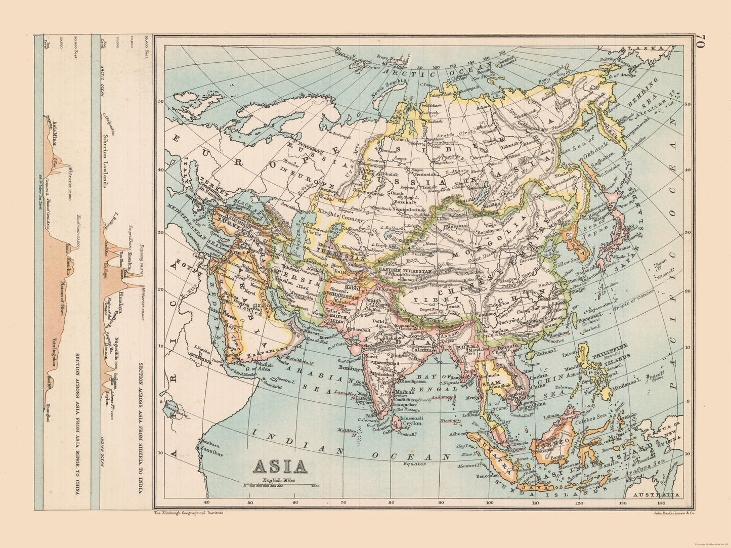 Historic Map - Asia - Bartholomew 1892 - 30.69 x 23 - Vintage Wall Art