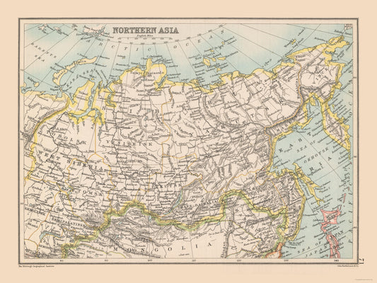 Historic Map - Asia Northern - Bartholomew 1892 - 30.64 x 23 - Vintage Wall Art