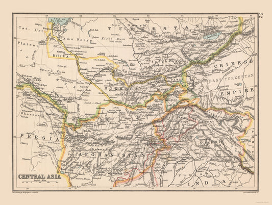 Historic Map - Asia Central - Bartholomew 1892 - 30.51 x 23 - Vintage Wall Art