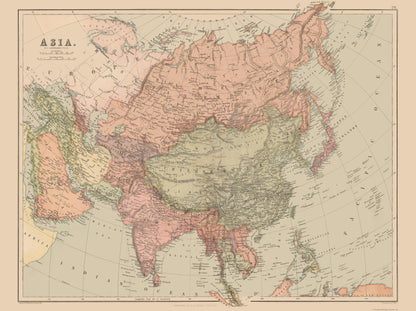 Historic Map - Asia -Bartholomew 1867 - 30.76 x 23 - Vintage Wall Art