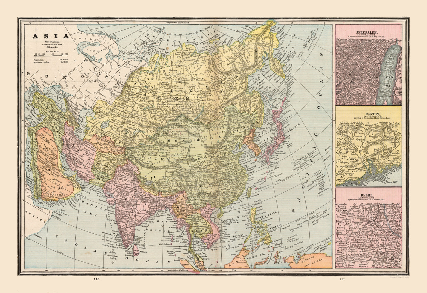 Historic Map - Asia - Cram 1888 - 33.44 x 23 - Vintage Wall Art