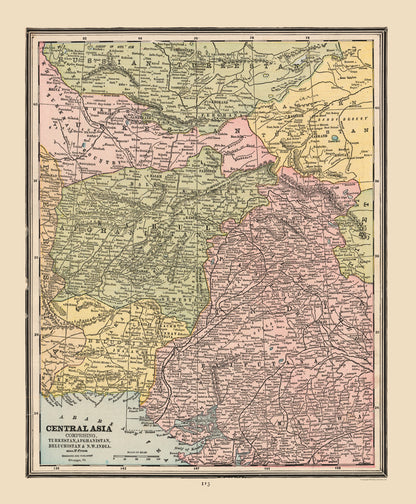 Historic Map - Central Asia - Cram 1888 - 23 x 27.85 - Vintage Wall Art