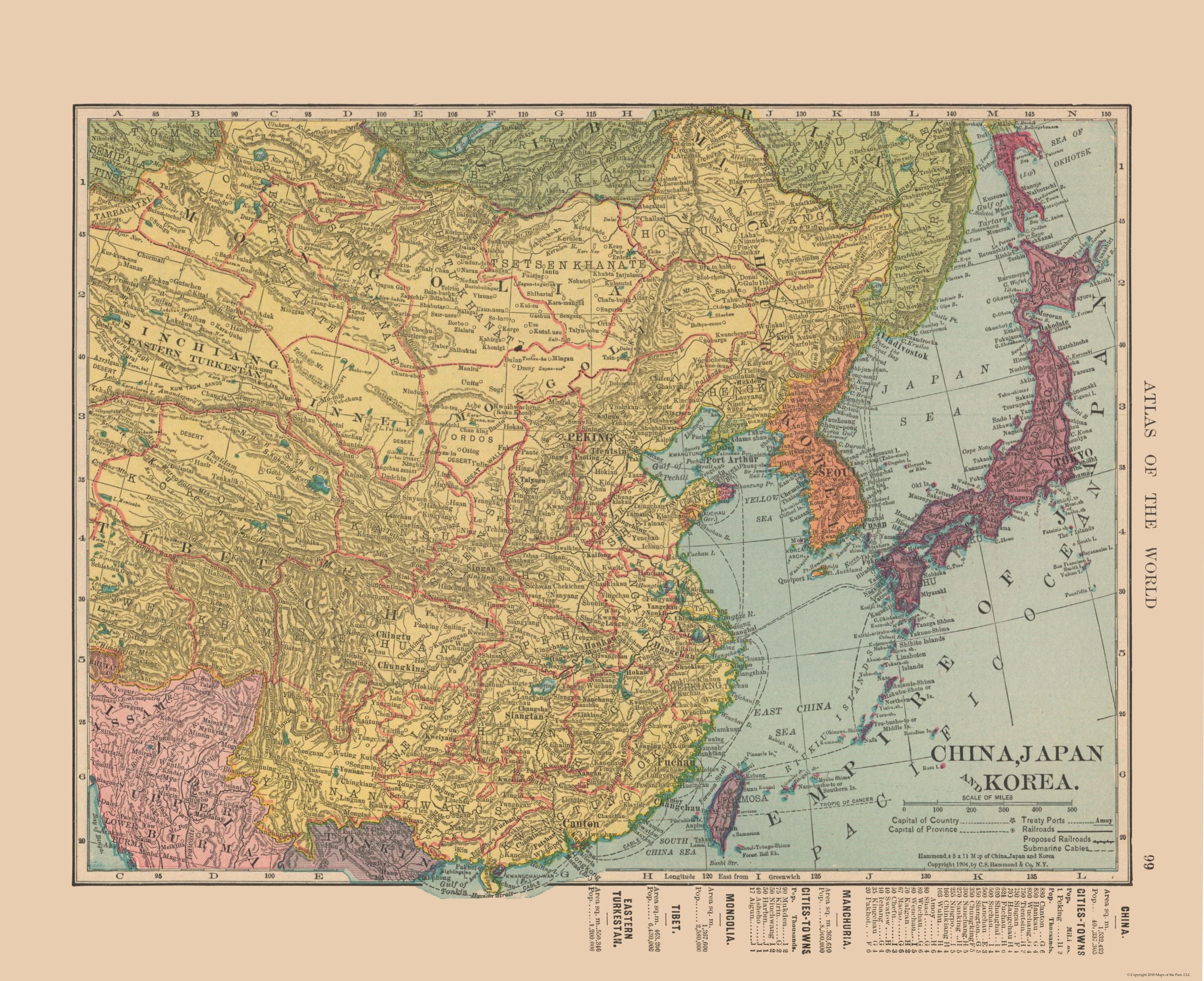 Historic Map - China Japan Korea - Hammond 1910 - 28.23 x 23 
