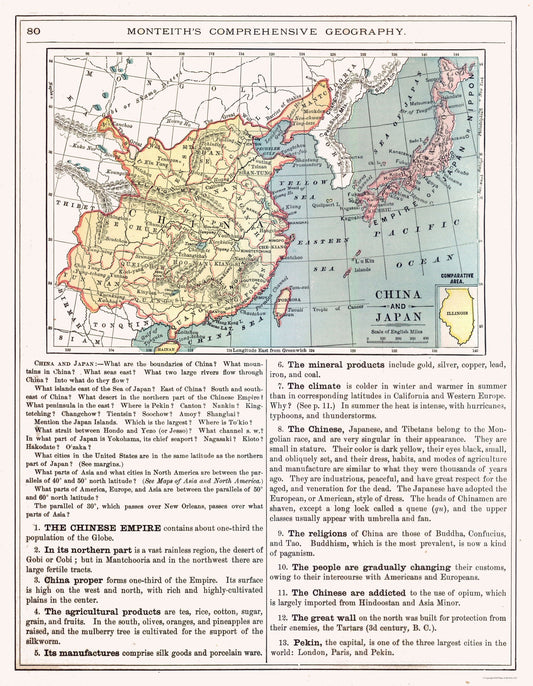 Historic Map - China Japan - Monteith 1882 - 23 x 29.60 - Vintage Wall Art