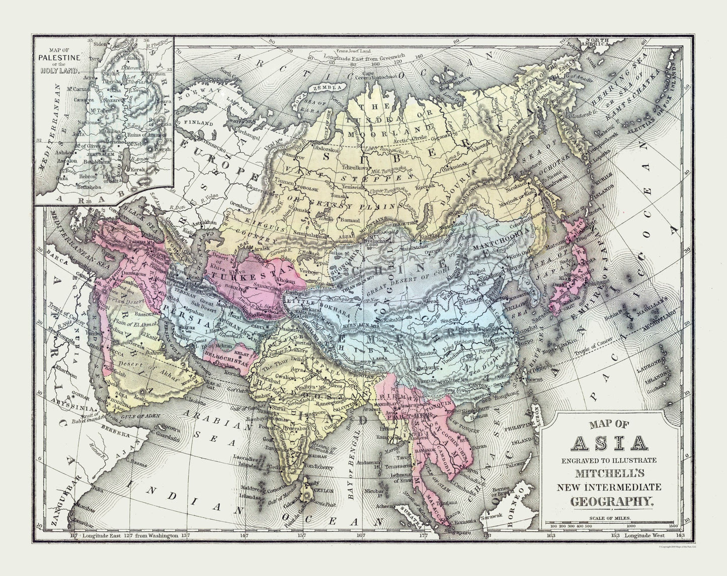 Historic Map - Asia - Mitchell 1877 - 29.03 x 23 - Vintage Wall Art