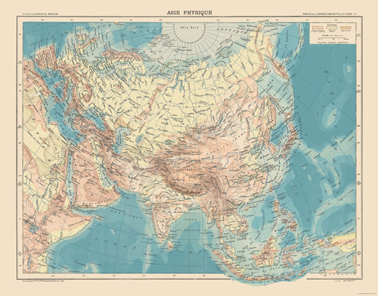 Historic Map - Asia Physical - Schrader 1908 - 29.43 x 23 - Vintage Wall Art