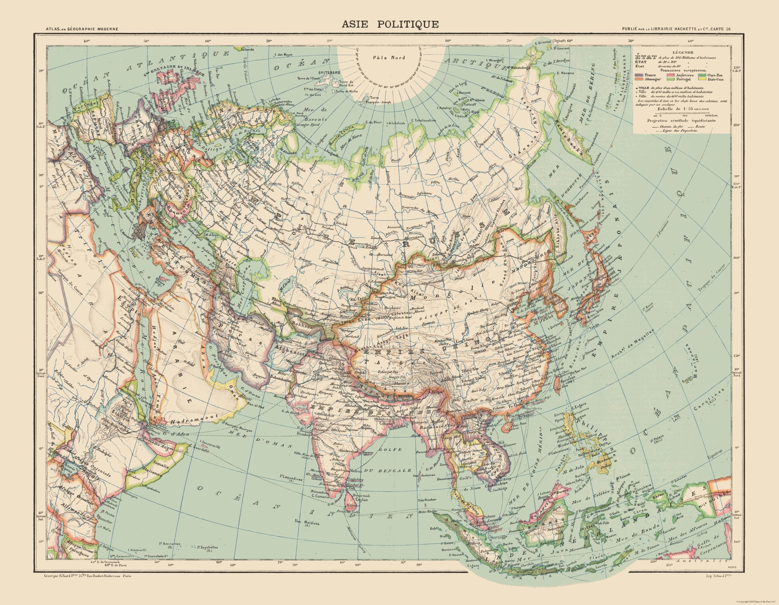 Asia History Map Historic Map - Asia Political - Schrader 1908 - 29.62 x 23 - Vintage W ...