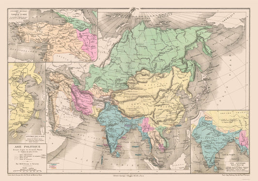 Historic Map - Asia Political - Drioux 1882 - 32.86 x 23 - Vintage Wall Art