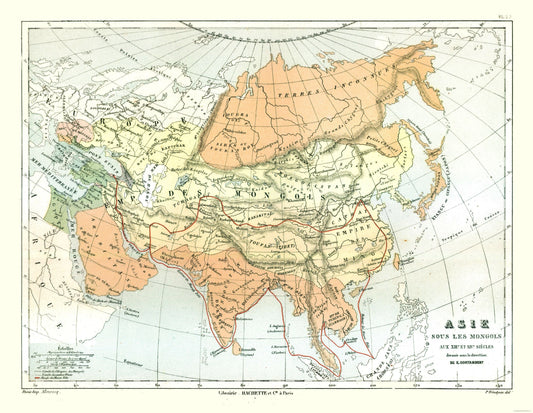 Historic Map - Mongolian Empire - Cortambert 1880 - 29.68 x 23 - Vintage Wall Art