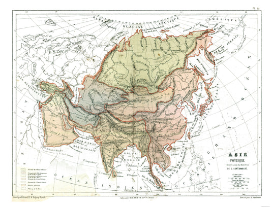 Historic Map - Asia Physical - Cortambert 1880 - 29.87 x 23 - Vintage Wall Art