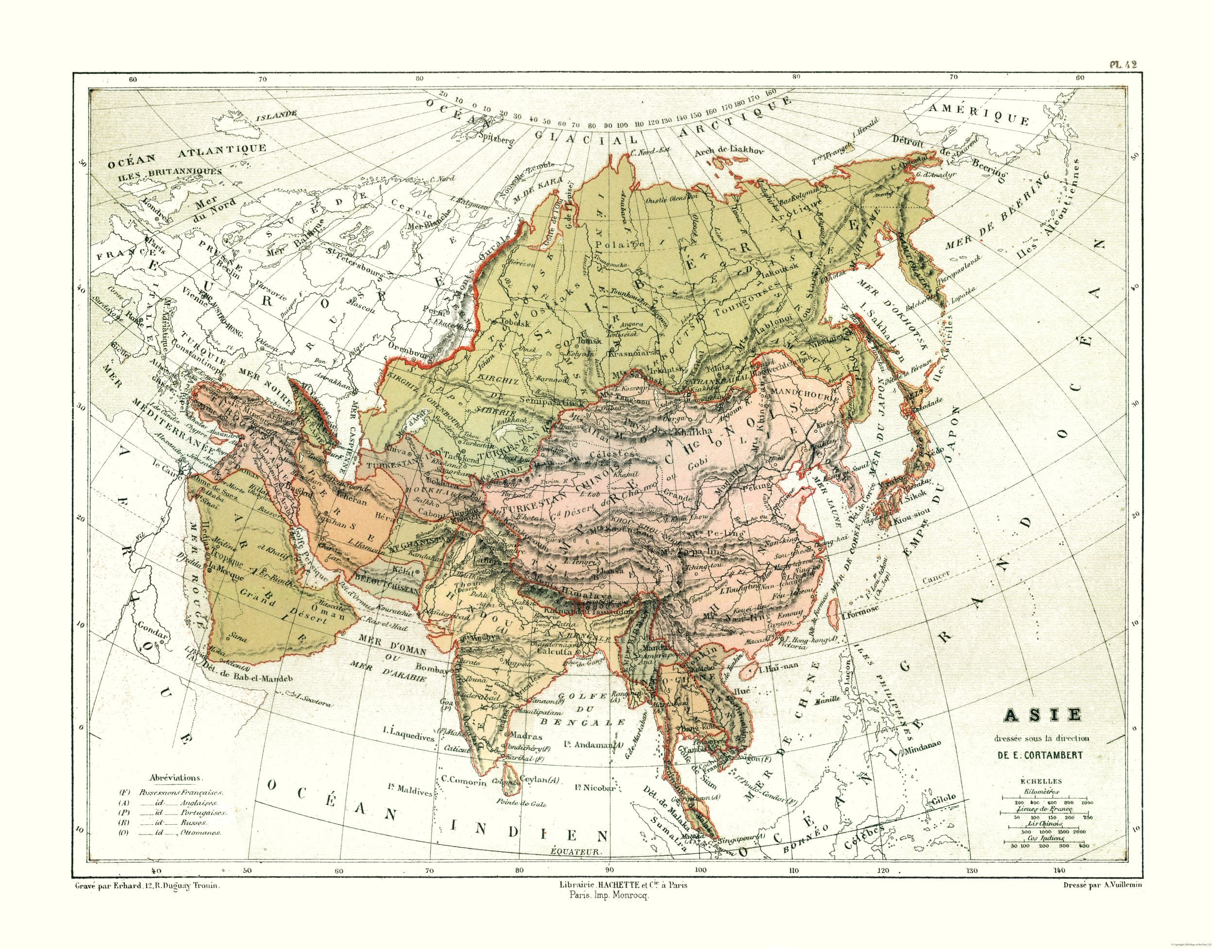 Asia History Map Historic Map - Asia Political - Cortambert 1880 - 29.91 x 23 - Vintage ...