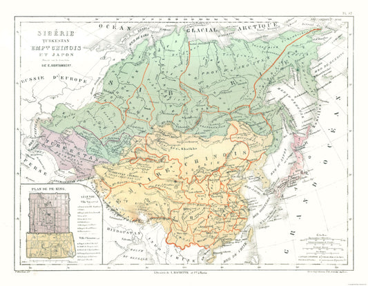 Historic Map - Siberia China Turkestan - Cortambert 1880 - 29.64 x 23 - Vintage Wall Art