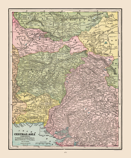 Historic Map - Central Asia - Cram 1892 - 23 x 27.68 - Vintage Wall Art