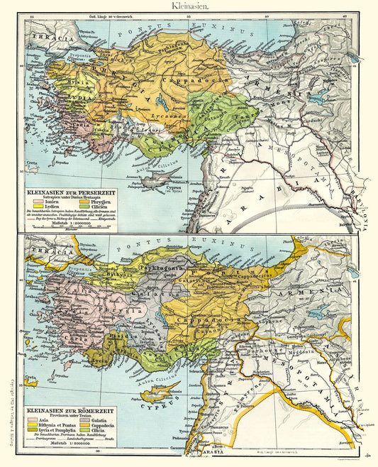 Historic Map - Asia Minor Roman Persian Times - Velhagen 1897 - 23 x 28.37 - Vintage Wall Art