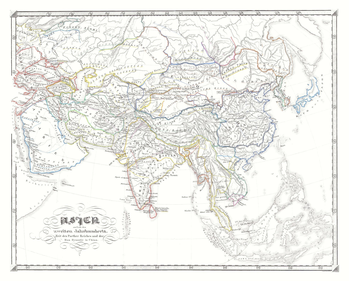 Historic Map - Parthian Empire Han China - Spruner 1855 - 28.48 x 23 - Vintage Wall Art