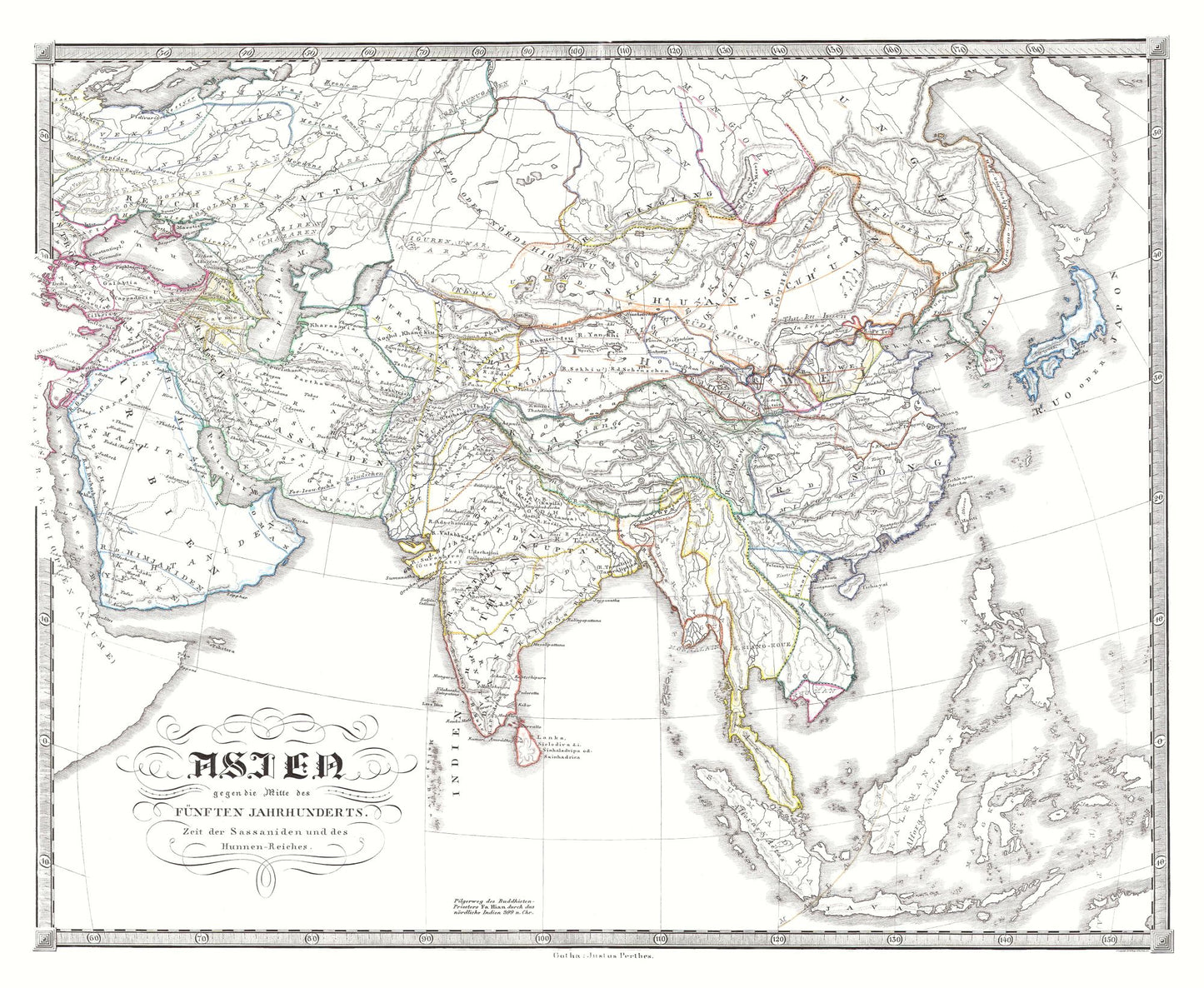 Historic Map - Huns Sassanid Empire - Spruner 1855 - 28.04 x 23 - Vintage Wall Art